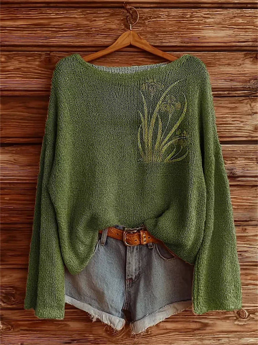 Women's Vintage Floral Art Pattern Print Casual Pullover Sweater
