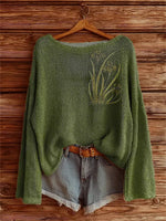Women's Vintage Floral Art Pattern Print Casual Pullover Sweater