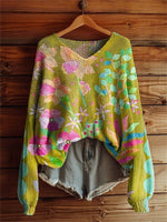 Women's Bohemian Floral Art Print Casual Pullover Sweater