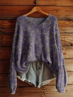 Women's National Flowers Pattern Print Art Casual Pullover Sweater