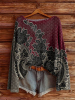Women's Vintage Ethnic Floral Tattoo Pattern Art Print Casual Pullover Sweater
