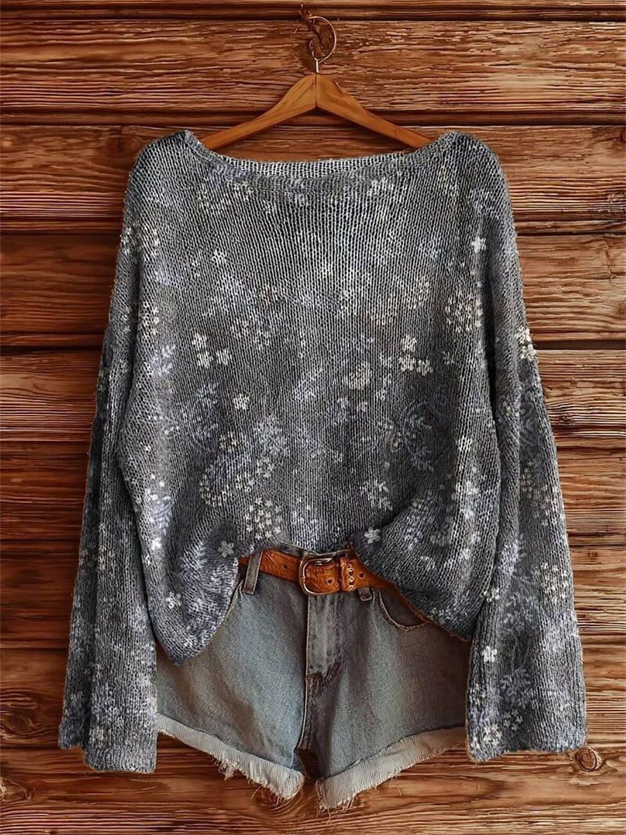 Women's Vintage Floral Art Print Casual Pullover Sweater