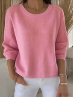 Solid Color Round Neck Long Sleeve Sweater