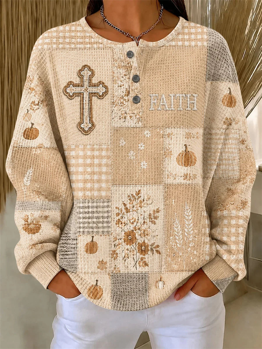 Casual Cross Crew Neck Long Sleeve Sweatshirt