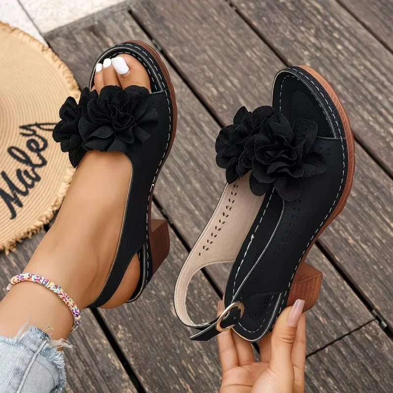 Stylish Women's Floral Block-Heel Shoes