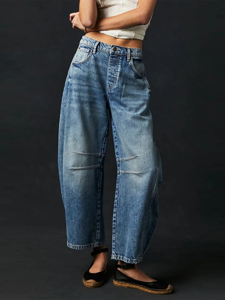 Solid Wide Leg Jeans with Pockets