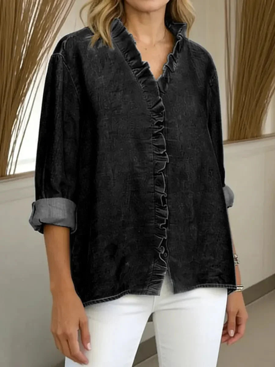 Women's V-neck Long Sleeve Casual Loose Blouse