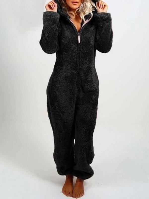 Solid Winter Warm Furry Onesie