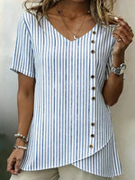 Irregular Striped V-neck Short Sleeve Blouse