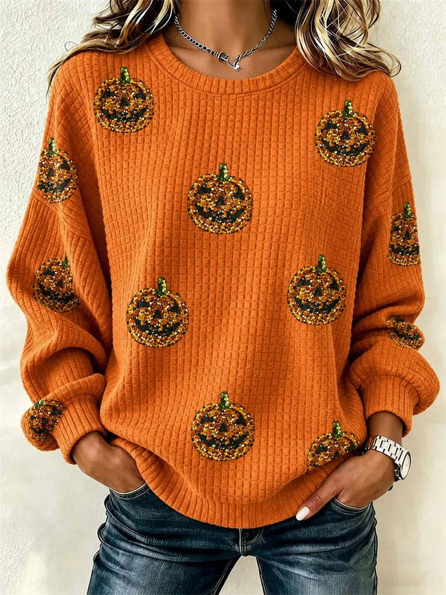 Casual Crew Neck Long Sleeve Halloween Sweatshirt