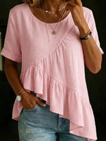 Sweet Edgy Round Neck Short Sleeve Asymmetrical Ruffled Crop Top