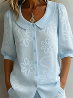 Vintage Peter Pan Collar Floral Printed Half Sleeve Shirt