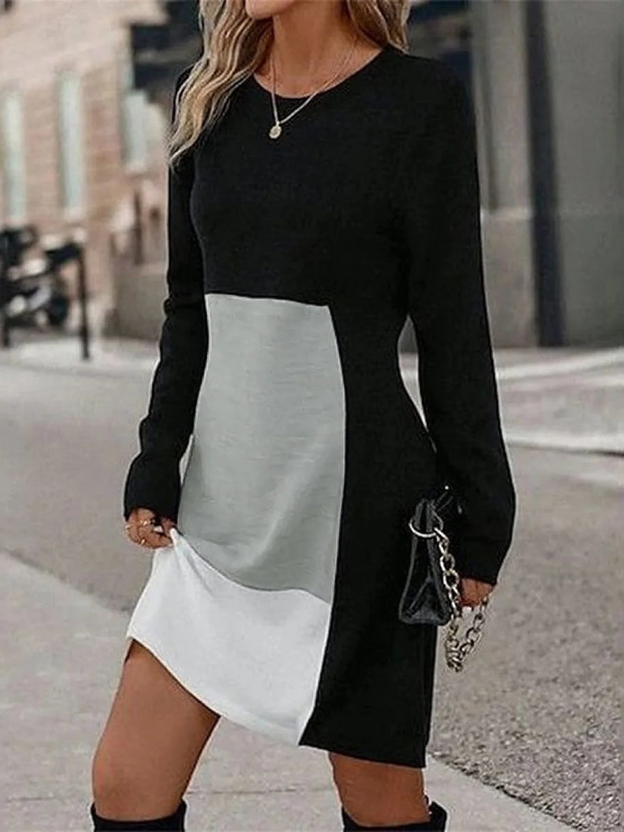 Chic Long Sleeve Color Block Mini Dress