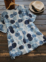 Short Sleeve Printed Crew Neck Casual Blouse