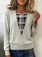 Grey Plaid Long Sleeve Top