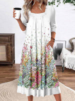 Stylish Square Neck 3/4 Sleeve Midi Dress