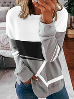 Gray Casual Tops Round Neck Long Sleeve Patchwork Printed Sweatshirts