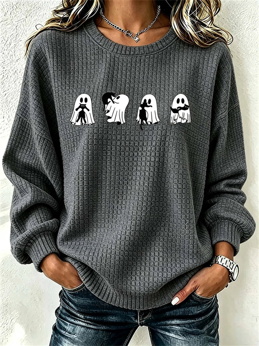 Casual Cat Crew Neck Long Sleeve Sweatshirt