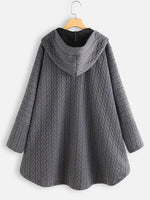 Women's Solid Color Long Sleeve Ireegular Hem Button Up Hooded Jacket