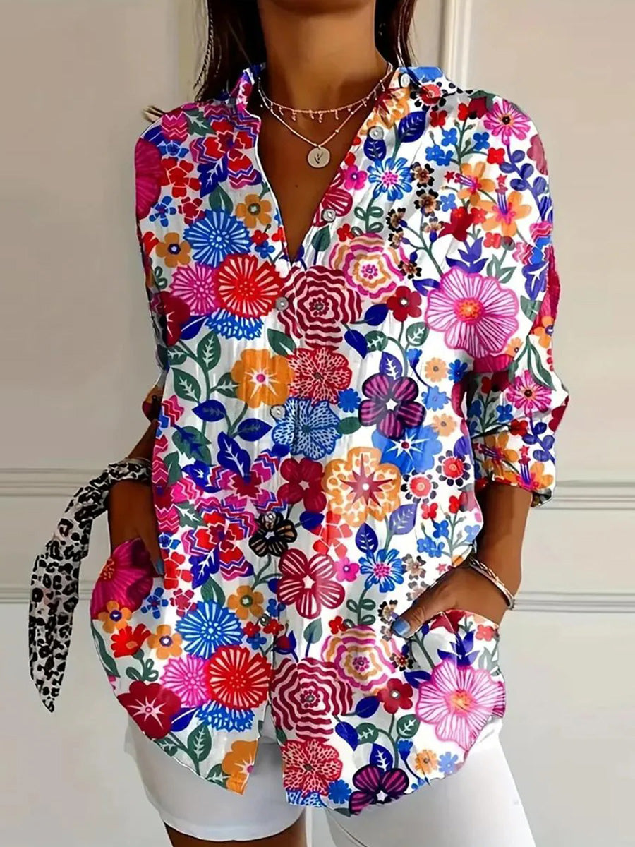 Chic Long Sleeve Floral Print Shirt