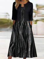 Black Abstract Print Midi Dress With Matching Bolero Jacket
