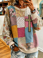 Casual Crew Neck Long Sleeve Floral Sweatshirt