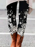 Christmas Snowflake Print Casual Elastic Waist Legging