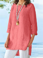 Pink High-Low Hem Long Sleeve Blouse
