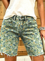 Ethnicity Bohemian Flowers Women's Art Print Casual Denim Shorts