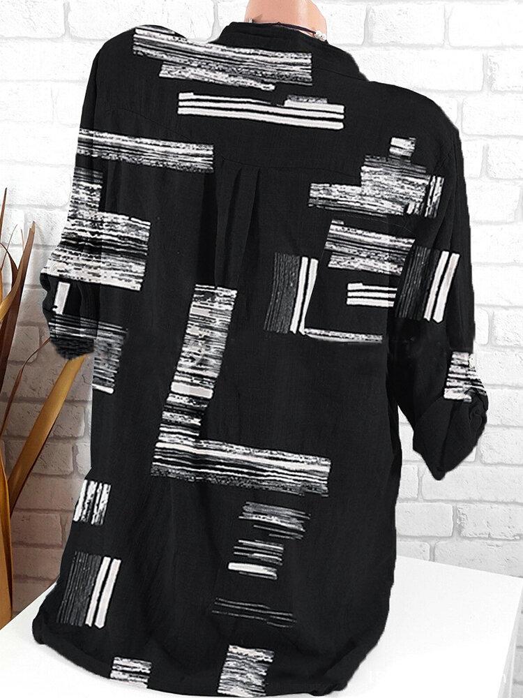 Black Casual Collared Geometric Printed Shirt
