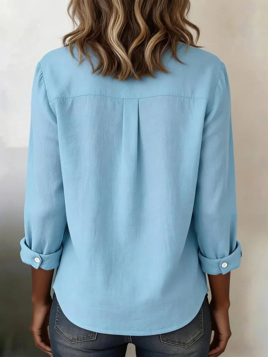 Soft Blue Long Sleeve Button Up Blouse