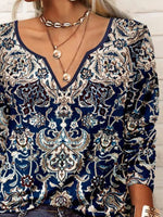 V Neck Ethnic Printed Casual T-Shirt