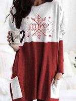 Christmas Print Pockets Crew Neck Long Sleeve Sweatshirt