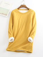 Solid Color Round Neck Long Sleeve Warm T-shirt