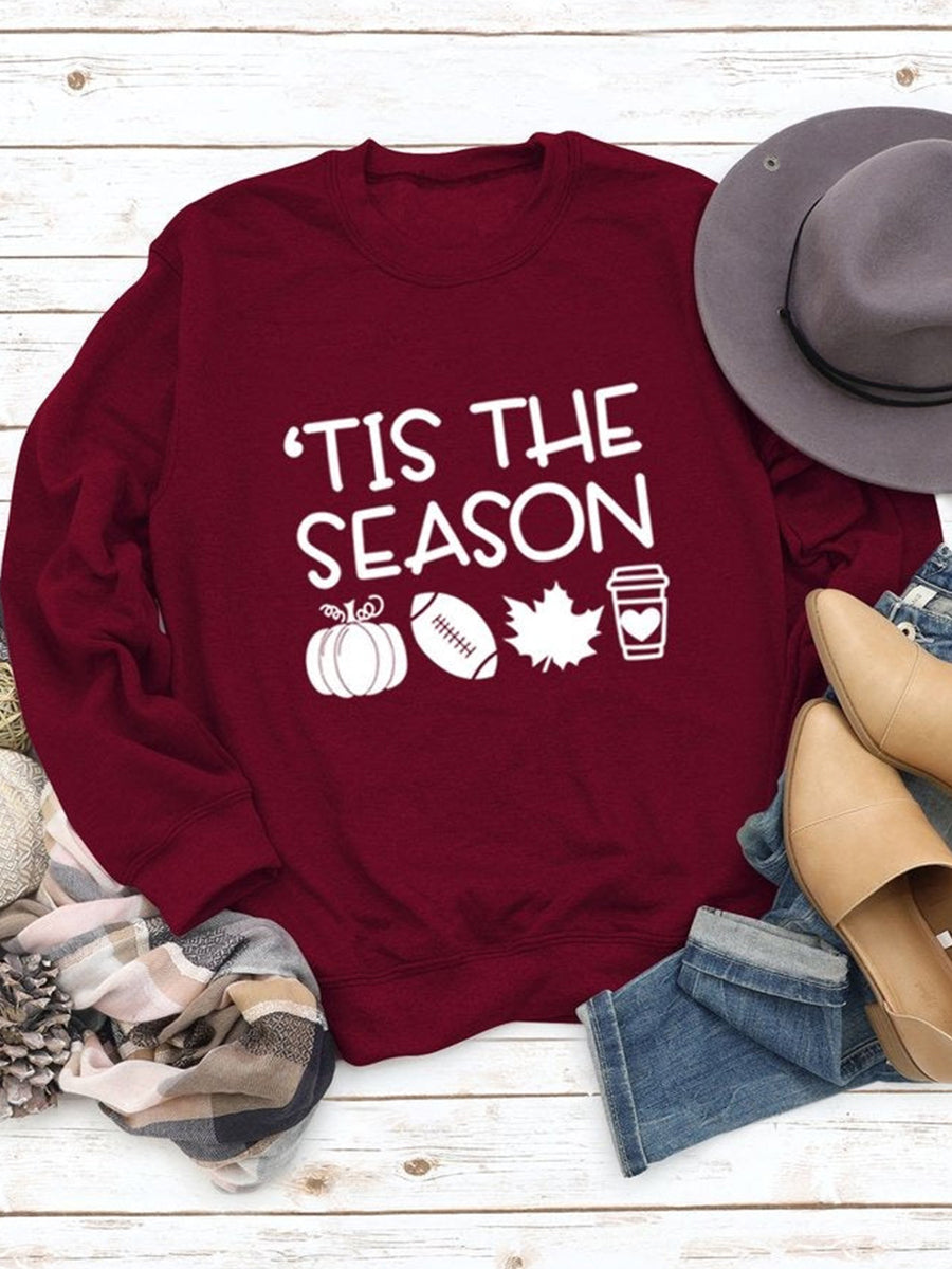 Casual Tis The Season Slogan Loose Crew Neck Sweatshirt