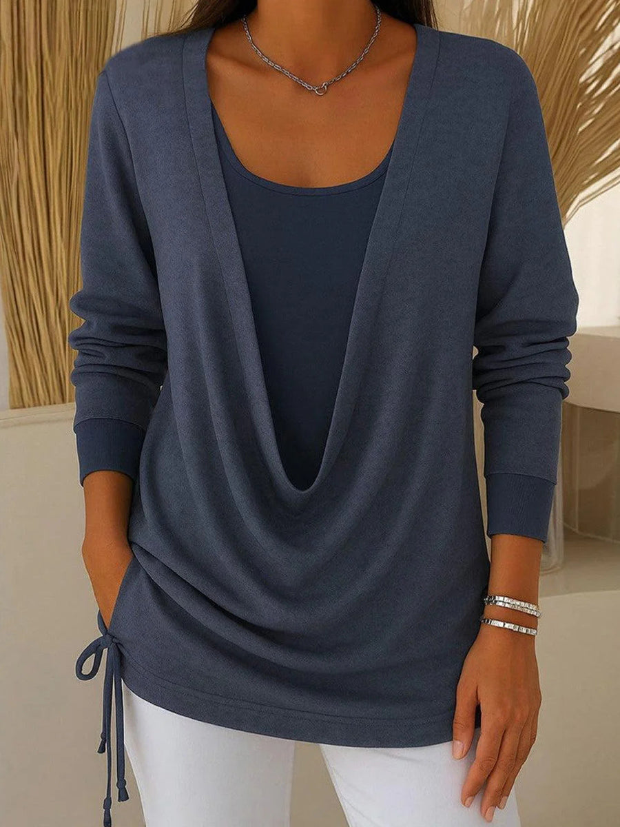 Navy Plain Long Sleeve Top
