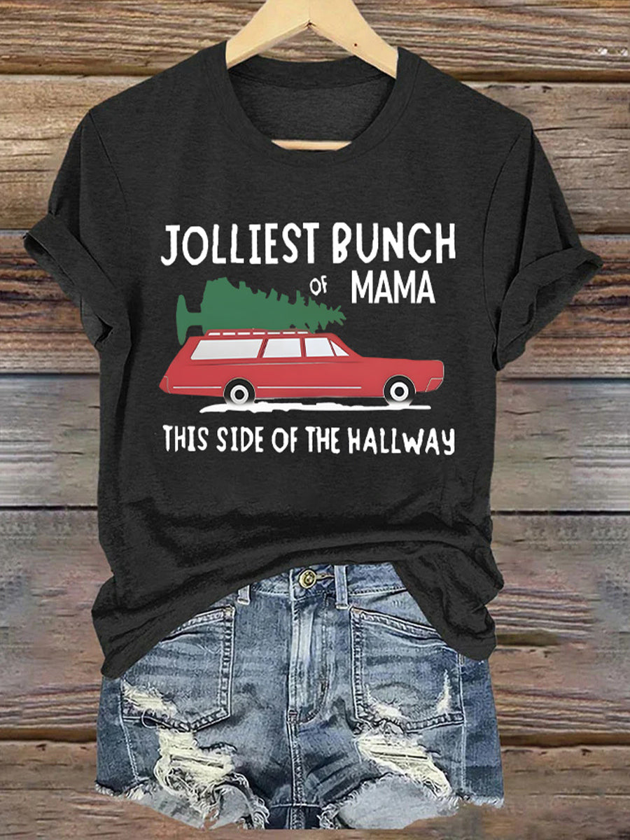 Jolliest Bunch Of Mama Christmas Cotton Crew Neck T-Shirt