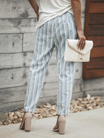 Blue Casual Stripe Printed Pants