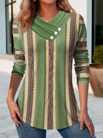 Stylish Green V-Neck Long Sleeve Top