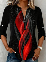 Casual Black Abstract Print Long Sleeve Top