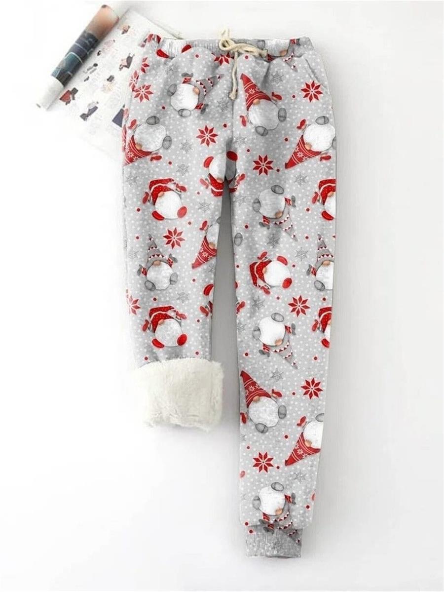 Gray CasualSanta Claus PrintedWarm Pants