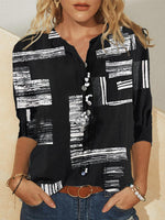 Black Casual Collared Geometric Printed Shirt