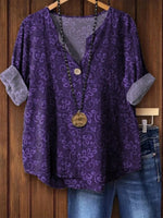 Vintage Ethnic Print Short Sleeve Blouse