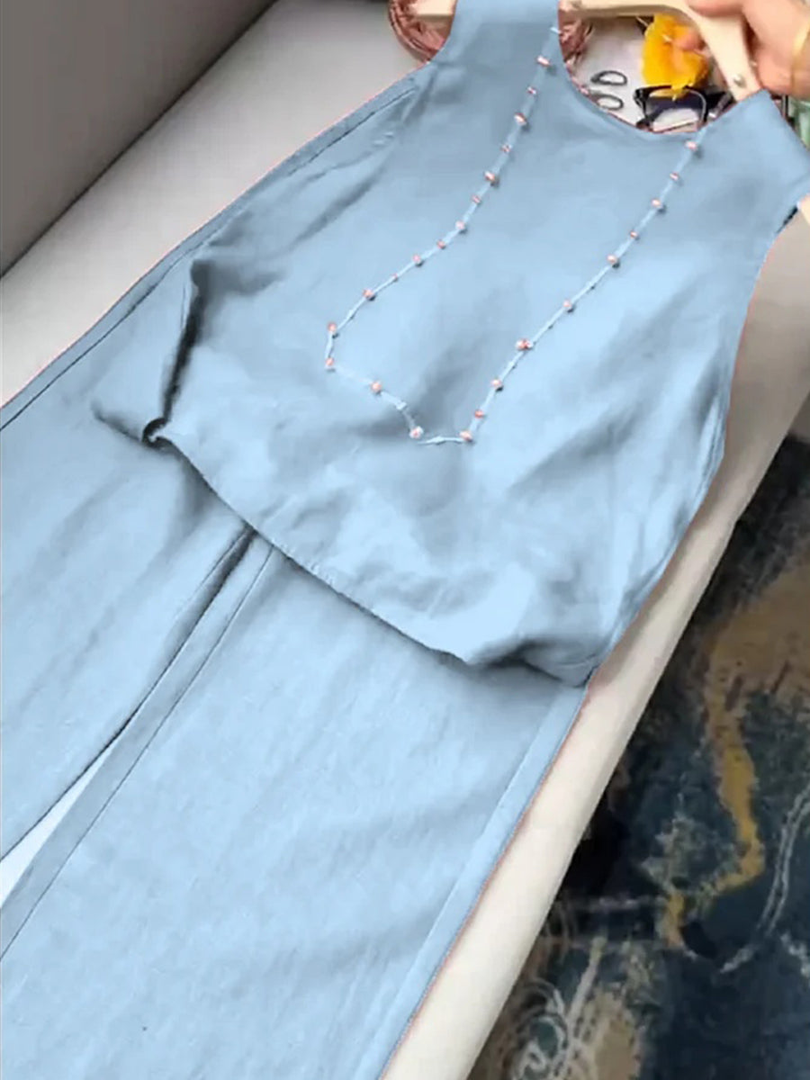 Women's Solid Color Casual Vest and Pants Set