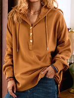 Khaki Casual Tops Long Sleeve Solid Hoodie