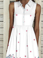 Women Sleeveless Lapel Floral Printed Graphic Button Pockets Maxi Dress