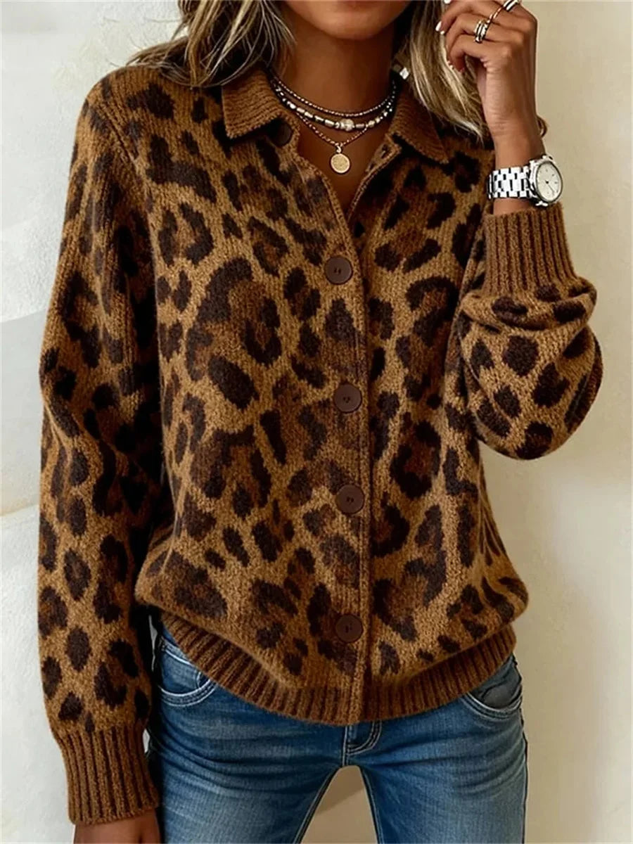 Women's Leopard Print Long Sleeve Cardigan