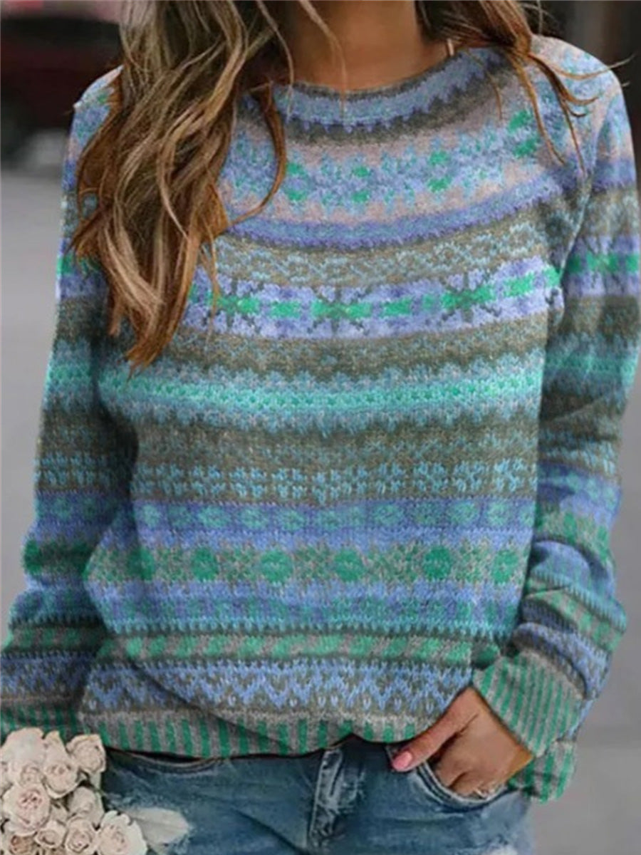 Vintage Blue Long Sleeve Round Neck Sweater