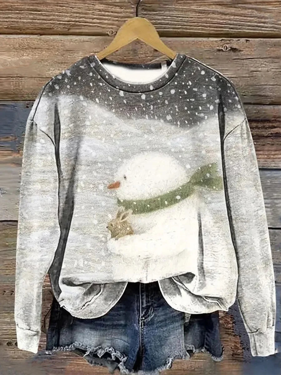Vintage Cartoon Round Neck Long Sleeve Sweatshirt