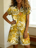 Women's Flower Print Casual Jumpsuit Shorts